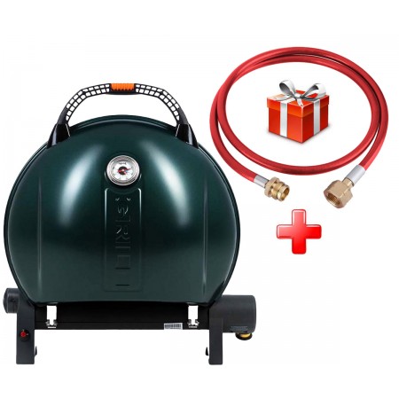 КОМПЛЕКТ Портативный переносной газовый гриль O-GRILL 900, зеленый + шланг в подарок!