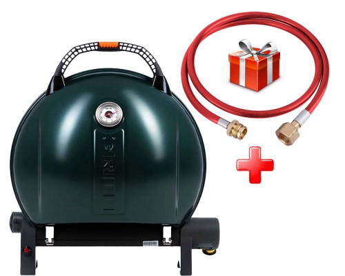 КОМПЛЕКТ Портативный переносной газовый гриль O-GRILL 900, зеленый + шланг в подарок!