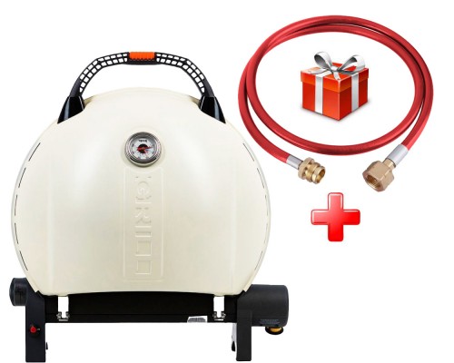 КОМПЛЕКТ Портативный переносной газовый гриль O-GRILL 900, кремовый + шланг в подарок!