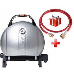 КОМПЛЕКТ Портативный переносной газовый гриль O-GRILL 900, серебро + шланг в подарок!