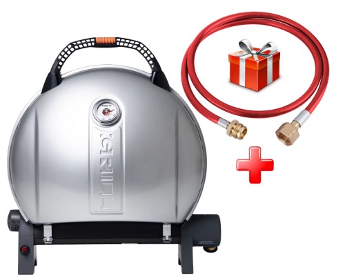 КОМПЛЕКТ Портативный переносной газовый гриль O-GRILL 900, серебро + шланг в подарок!