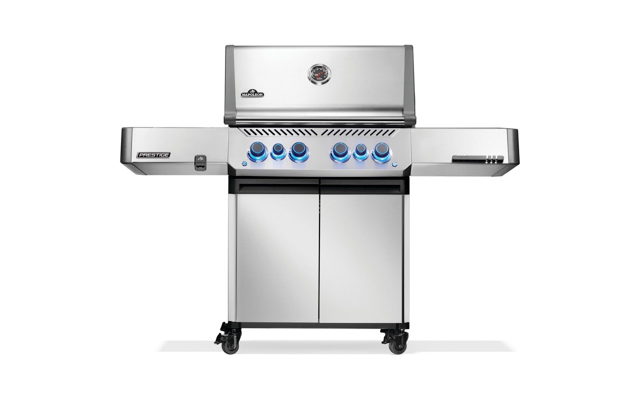 Газовий гриль Napoleon Prestige P 500 з бічною конфоркою Sizzle Zone та вертілем (69212) нерж сталь P500VRSIBPSS