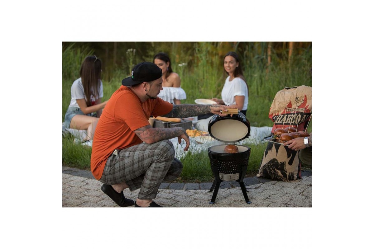 Керамический угольный гриль Kamado Bono Picnic Ø 32 см чёрный TQ0013