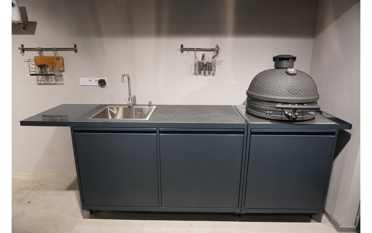 Уличная кухня-барбекю с керамическим угольным грилем Kamado L и мойкой GRILLI 777957