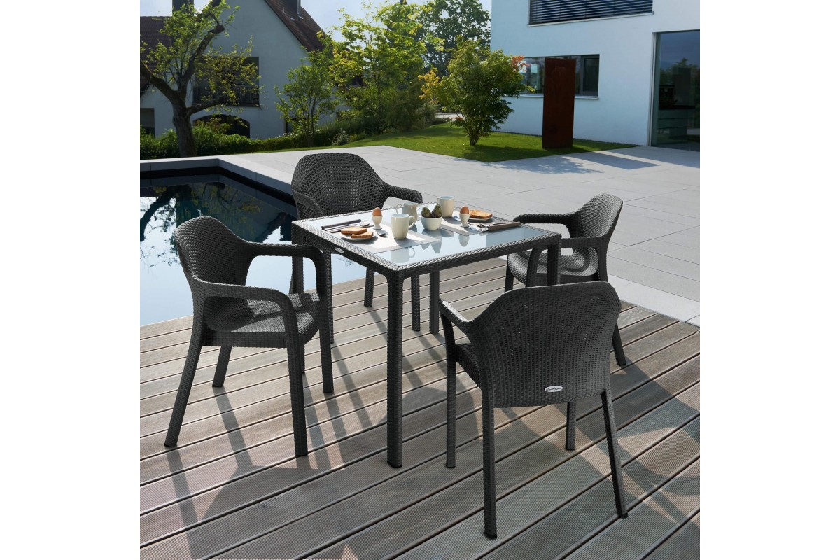 Стол из ротанга 90*90 серый Lechuza 10913