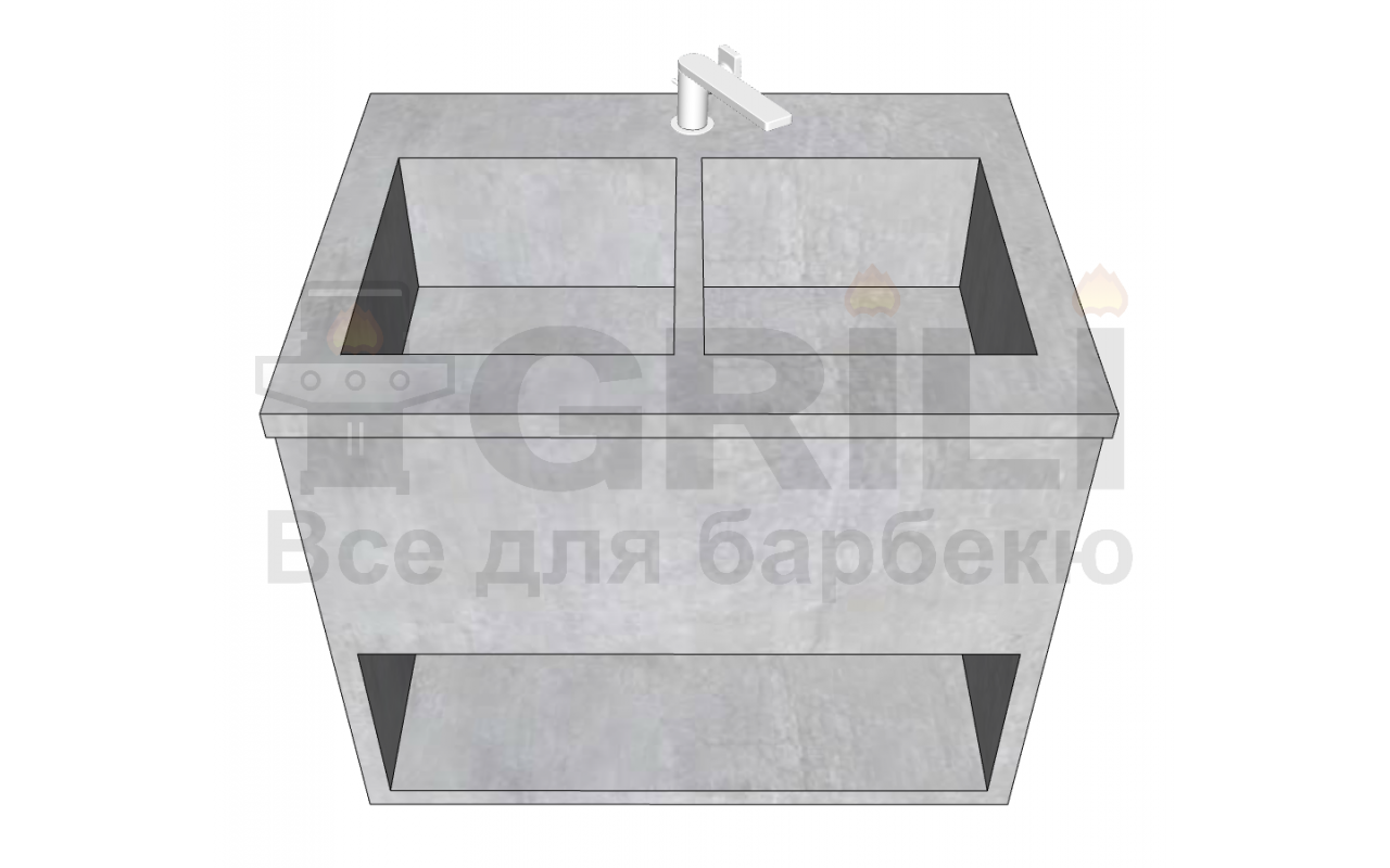 Мойка из бетона двойная с полкой открытого типа