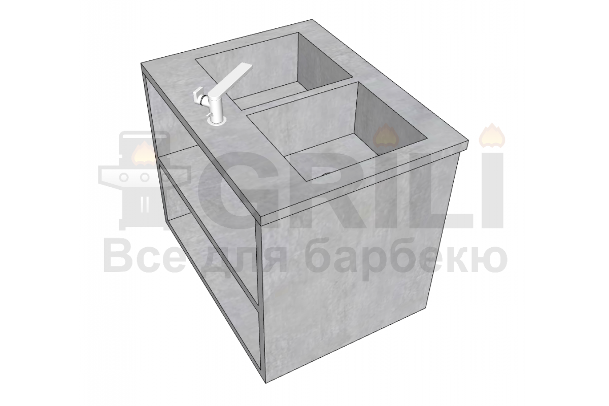 Мойка из бетона двойная с полкой открытого типа