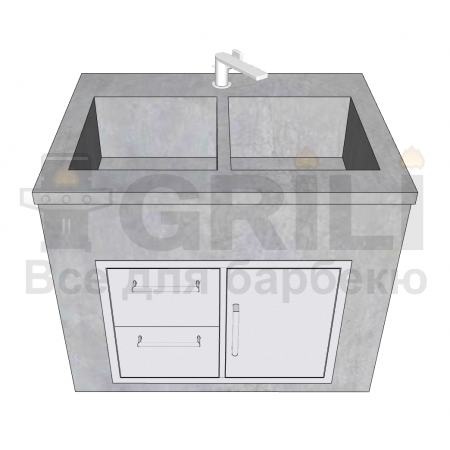 Мойка из бетона двойная с выдвижным ящиком