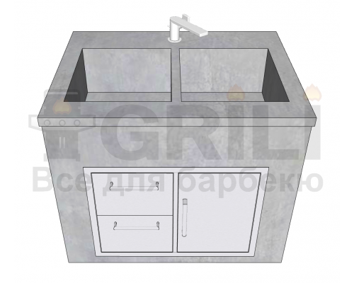 Мойка из бетона двойная с выдвижным ящиком