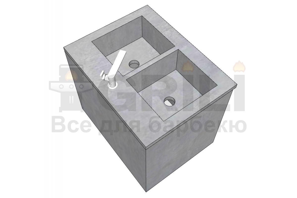 Мойка из бетона двойная с выдвижным ящиком