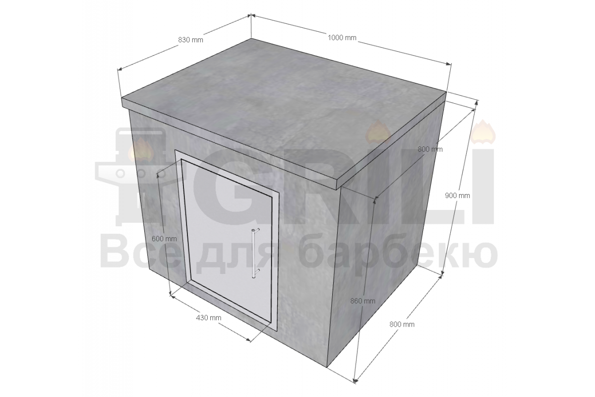 Бетонный кухонный модуль с дверцей из нержавейки