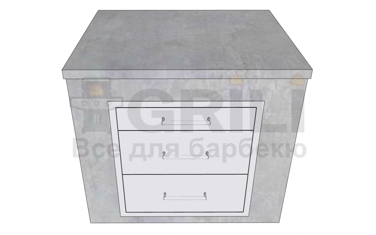 Бетонный кухонный модуль с тремя выдвижными ящиками