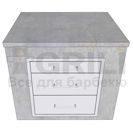 Бетонный кухонный модуль с тремя выдвижными ящиками