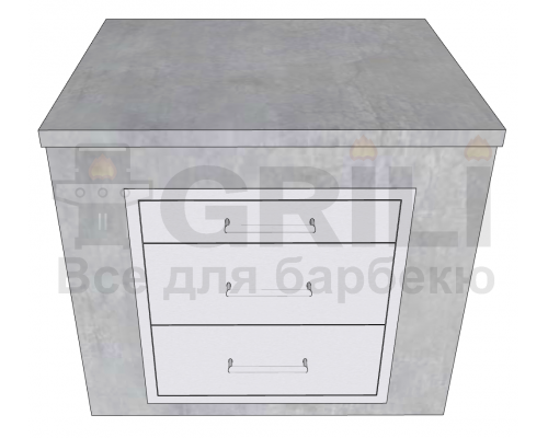 Бетонный кухонный модуль с тремя выдвижными ящиками