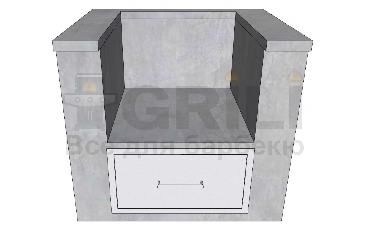 Бетонный кухонный модуль под угольный гриль с выдвижным ящиком