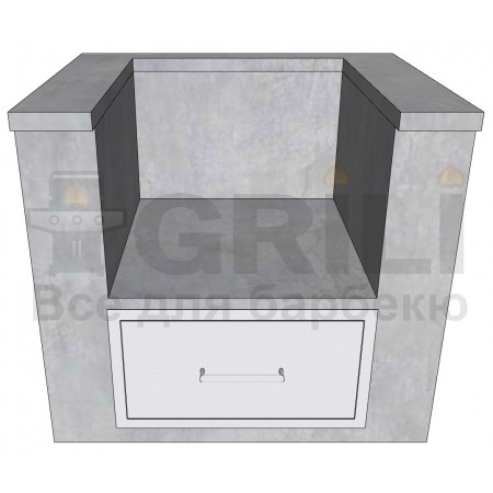 Бетонный кухонный модуль под угольный гриль с выдвижным ящиком