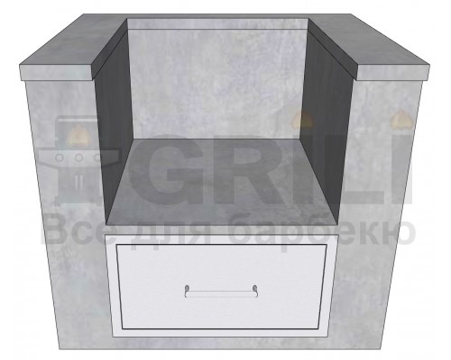 Бетонный кухонный модуль под угольный гриль с выдвижным ящиком