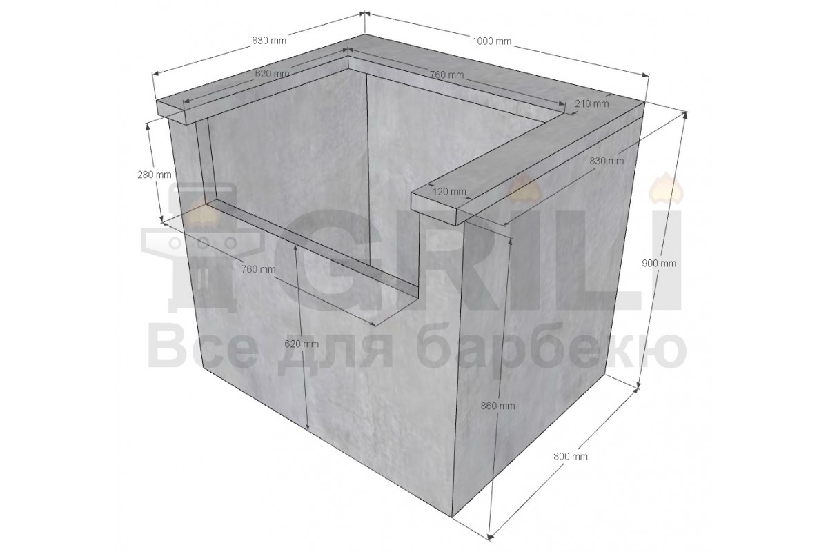 Бетонный кухонный модуль под газовый гриль закрытого типу
