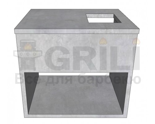 Бетонний кухонний модуль під газову конфорку з полицею відкритого типу