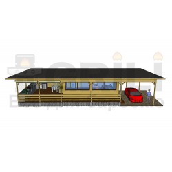 Гостевой утепленный дом с крытой гриль-зоной для барбекю отдыха и крытой стоянкой под машины