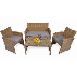 Комплект мебели искусственный ротанг 2 стула + стол + диван Comfort GRILLI