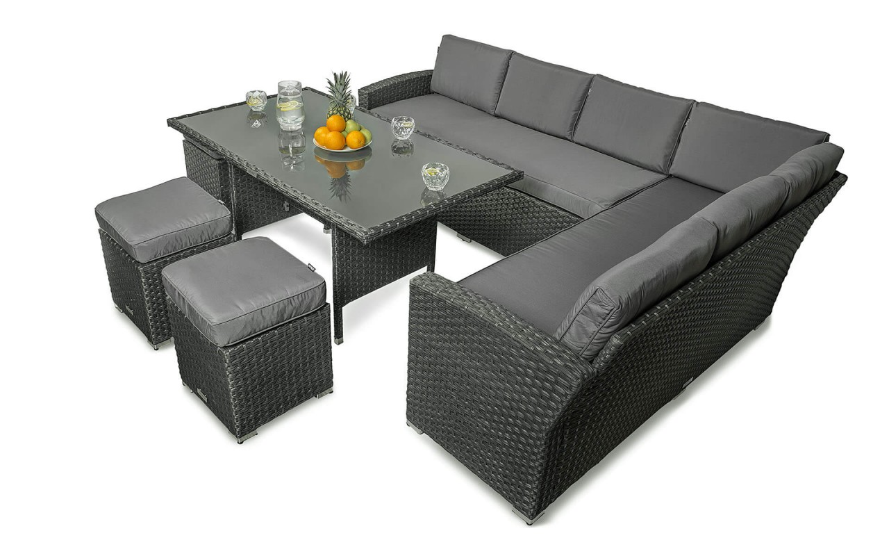 Комплект мебели искусственный ротанг угловой диван + 3 пуфа + стол GRILLI