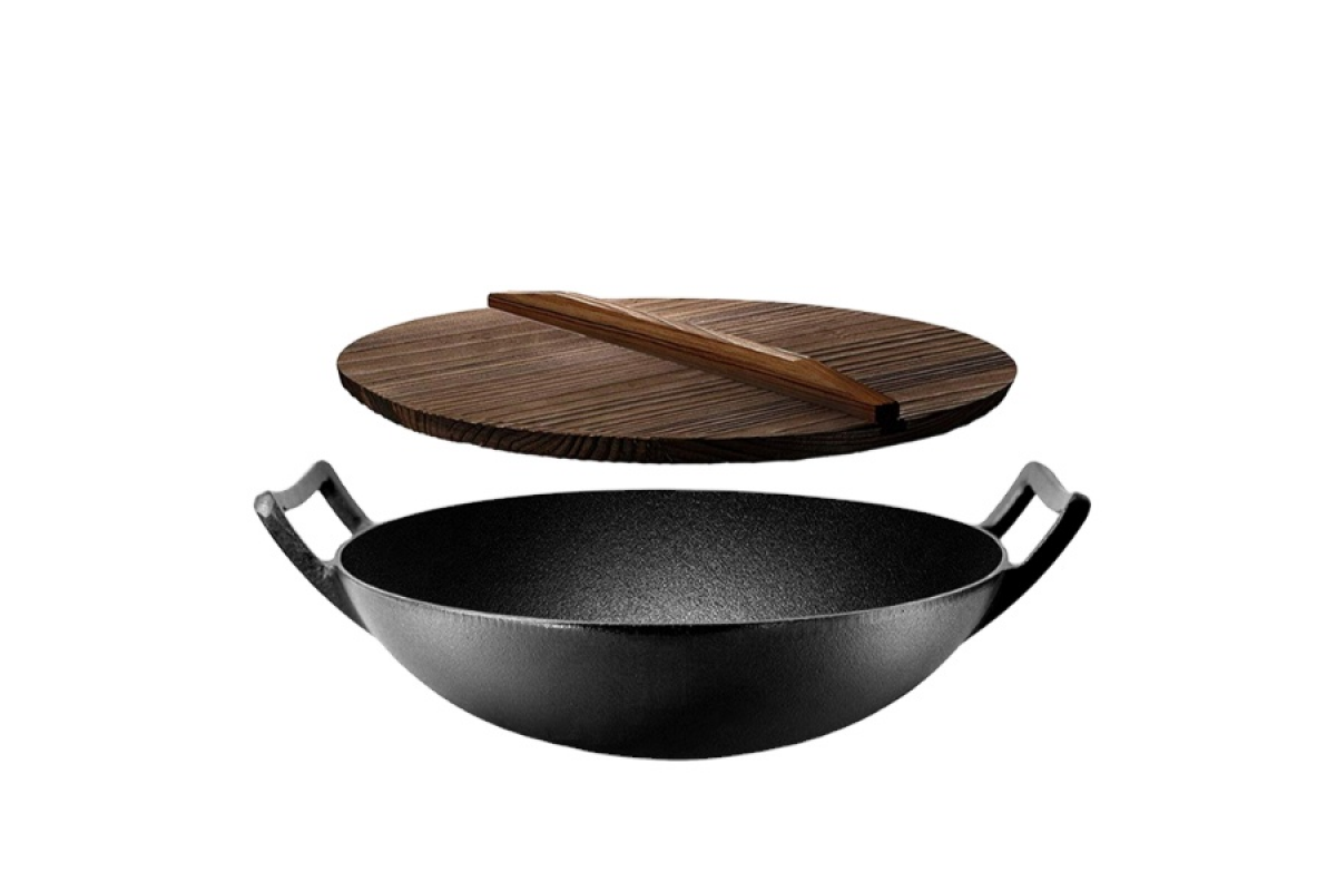 Чавунний вок (казан) 35.5*10см з дерев''яною кришкою GRILLI 9637