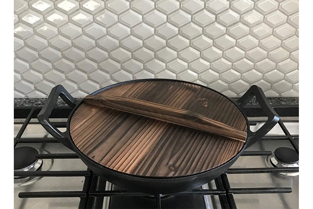 Чавунний вок (казан) 35.5*10см з дерев''яною кришкою GRILLI 9637
