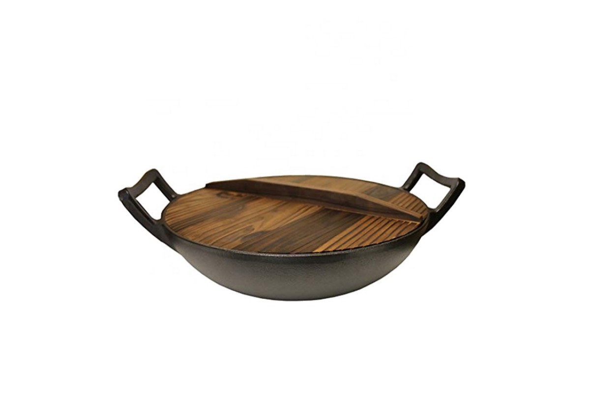 Чавунний вок (казан) 35.5*10см з дерев''яною кришкою GRILLI 9637