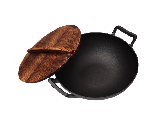 Чугунный вок (казан) 35,5*10см с деревянной крышкой GRILLI 9637