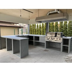 П-Образная бетонная уличная кухня с двухкамерным газовым грилем Imperial 690XL тм Broil King (7,43 м.п.)