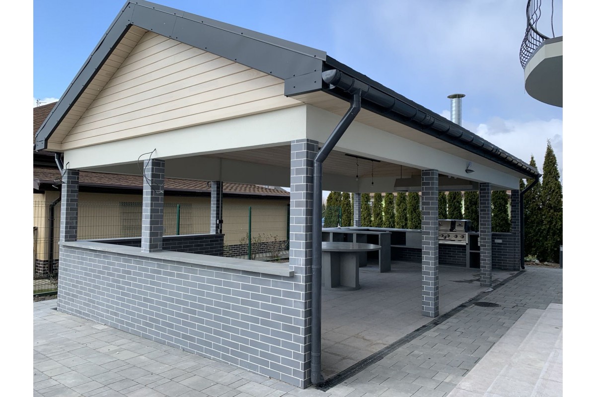 П-Образная бетонная уличная кухня с двухкамерным газовым грилем Imperial 690XL тм Broil King (7,43 м.п.)