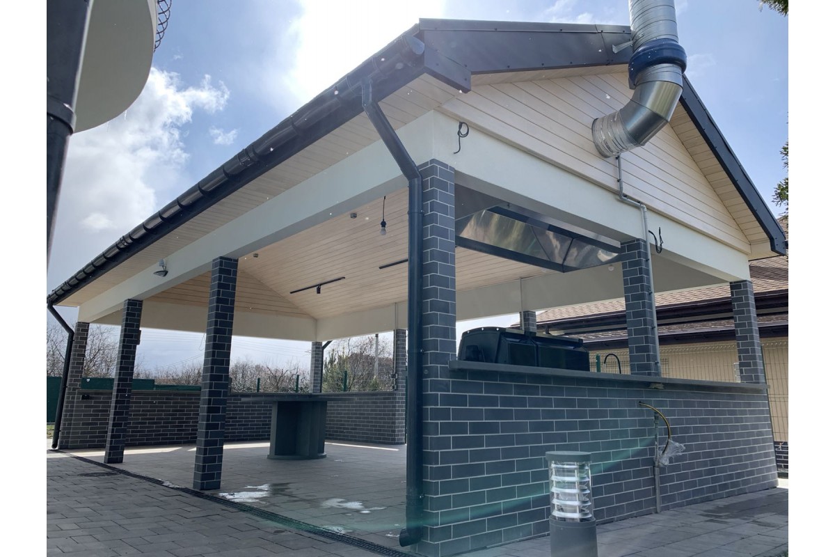 П-Образная бетонная уличная кухня с двухкамерным газовым грилем Imperial 690XL тм Broil King (7,43 м.п.)